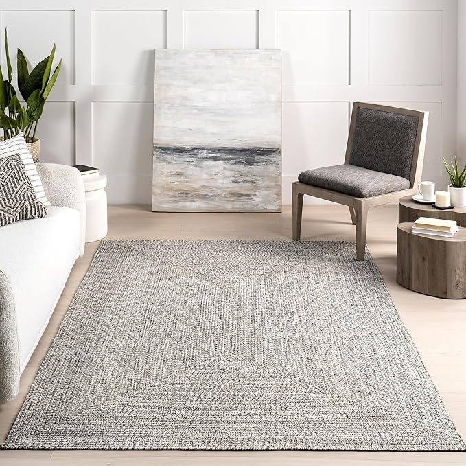 nuLOOM Oval 5' x 8' Solid Hand Braided Indoor/Outdoor Area Rug, Pet-Friendly, High Traffic, Weather Resistant, for Patio, Balcony, Bedroom, Living, Dining Room, Wynn Salt and Pepper