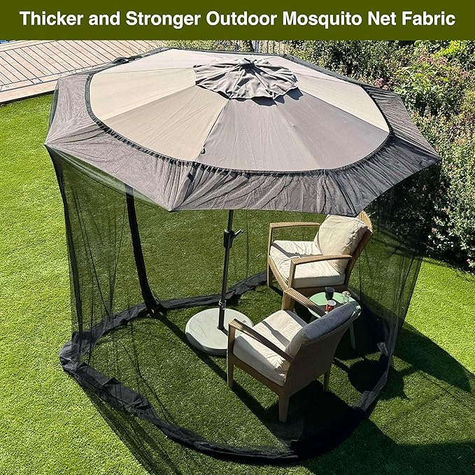 Mosquito Net for Umbrella 11 FT | Large Sizes & Fabric Designed for Outdoors | Insect House Screen Netting for Patio, Porch & Garden Terrace | Outside Canopy Bug & Fly Protection Enclosure