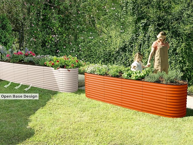 9-in-1 Galvanized Raised Garden Beds Outdoor // 8×2×2.5 ft Modular Planter for Gardening, Vegetables, Flowers // 32" Extra Tall Metal Raised Garden Bed (Orange) // Patented Design Planter Box