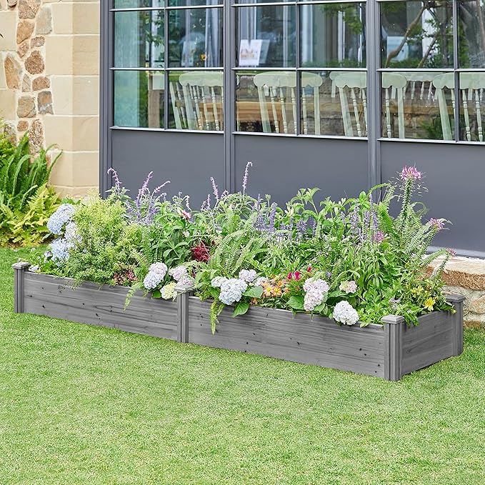 Yaheetech 8×2ft Wooden Horticulture Raised Garden Bed Divisible Elevated Planting Planter Box for Flowers/Vegetables in Backyard/Patio Outdoor, Gray, 95 x 25 x 11in