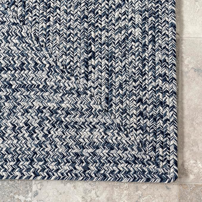 nuLOOM 2' x 8' Solid Hand Braided Indoor/Outdoor Area Rug, Pet-Friendly, High Traffic, Weather Resistant, for Patio, Balcony, Bedroom, Living, Dining Room, Wynn Navy