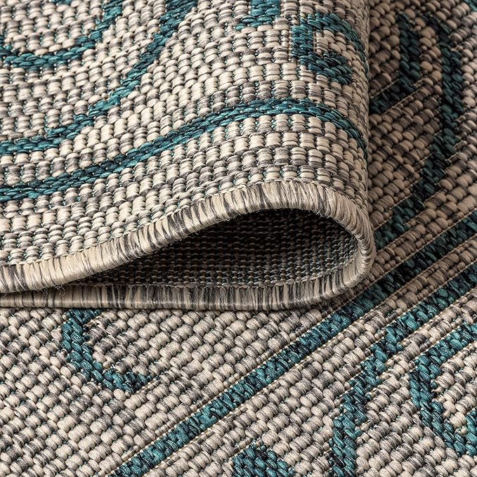 JONATHAN Y SMB106E-5TGN Charleston Vintage Filigree Textured Weave Gray/Teal 5' Octagon Indoor/Outdoor Area Rug, Non-Shedding, Stain Resistant,Fade Resistant, Easy-Cleaning for Backyard Patio, Porch