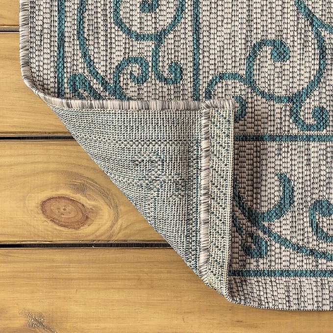 JONATHAN Y SMB106E-5TGN Charleston Vintage Filigree Textured Weave Gray/Teal 5' Octagon Indoor/Outdoor Area Rug, Non-Shedding, Stain Resistant,Fade Resistant, Easy-Cleaning for Backyard Patio, Porch