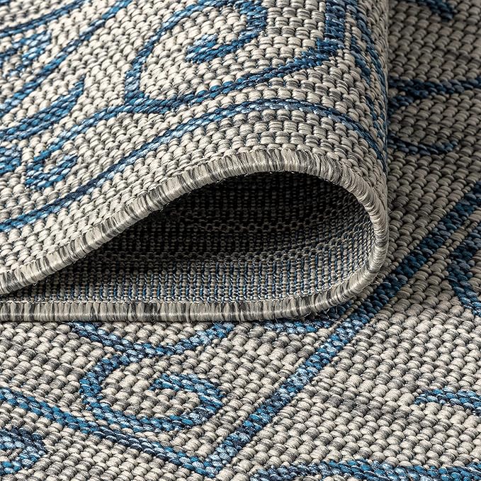 JONATHAN Y SMB106C-6R Charleston Vintage Filigree Textured Weave Gray/Navy 6' Round Indoor/Outdoor Area Rug, Pet Friendly, Non-Shedding, Stain Resistant, Easy-Cleaning for Backyard, Patio, Porch