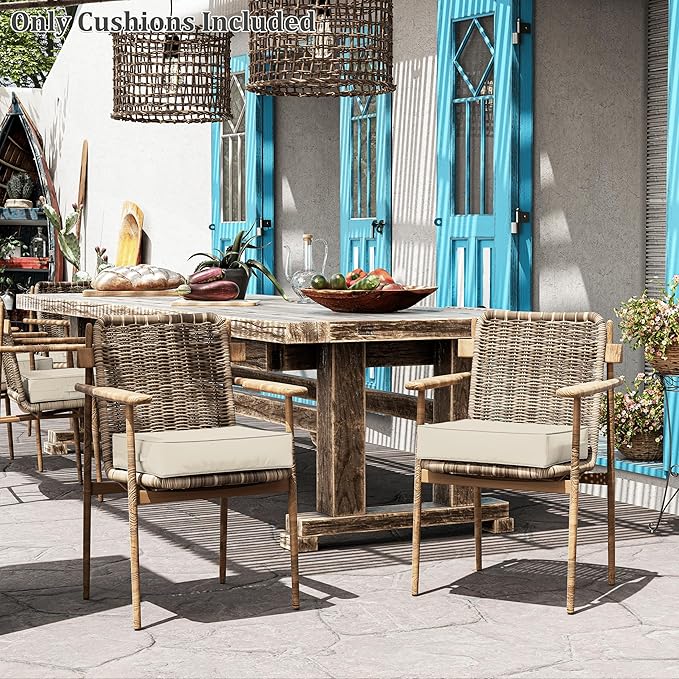 Patio Chair Cushions 18.5 X 16 X 4 Inch Waterproof Outdoor Seat Cushions for Patio Furniture, Outdoor Sofa Couch Pads with Ties & Handle, Set of 2, Cream